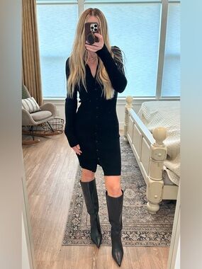 Classic Black Button-Front Knit Dress